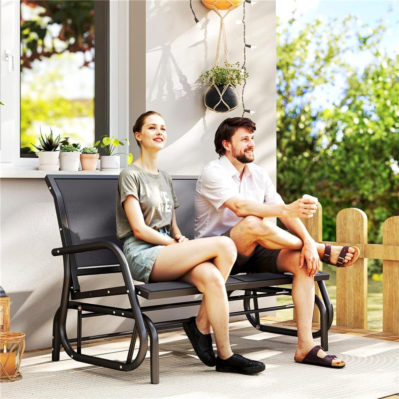 PANCHINA A DONDOLO 2 POSTI DA GIARDINO IN METALLO E TESSUTO A RETE, 120X70X85 CM, GRIGIO