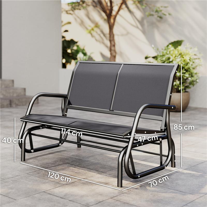 PANCHINA A DONDOLO 2 POSTI DA GIARDINO IN METALLO E TESSUTO A RETE, 120X70X85 CM, GRIGIO