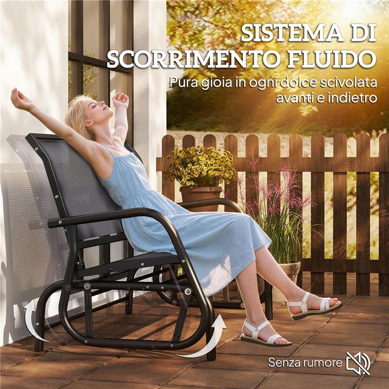 PANCHINA A DONDOLO 2 POSTI DA GIARDINO IN METALLO E TESSUTO A RETE, 120X70X85 CM, GRIGIO