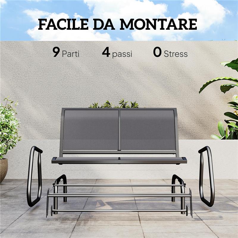 PANCHINA A DONDOLO 2 POSTI DA GIARDINO IN METALLO E TESSUTO A RETE, 120X70X85 CM, GRIGIO