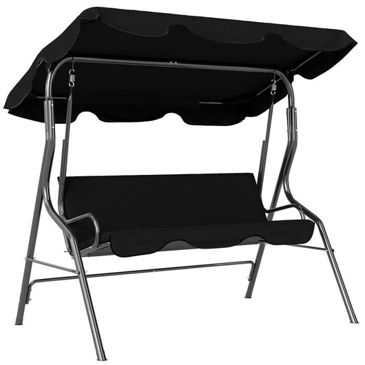 DONDOLO 3 POSTI CON TETTUCCIO REGOLABILE E CUSCINI, IN ACCIAIO E POLIESTERE, 170X110X153 CM, NERO