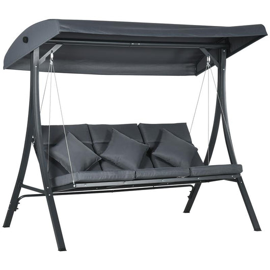 DONDOLO DA GIARDINO 3 POSTI CON TETTUCCIO REGOLABILE, IN ACCIAIO E POLIESTERE, 202X115X168 CM, GRIGIO SCURO