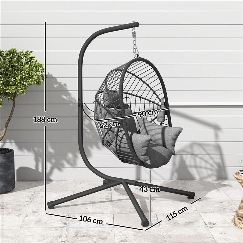 POLTRONA SOSPESA A UOVO CON CUSCINO IMBOTTITO E CESTO PIEGHEVOLE, 120X106X188 CM, GRIGIO
