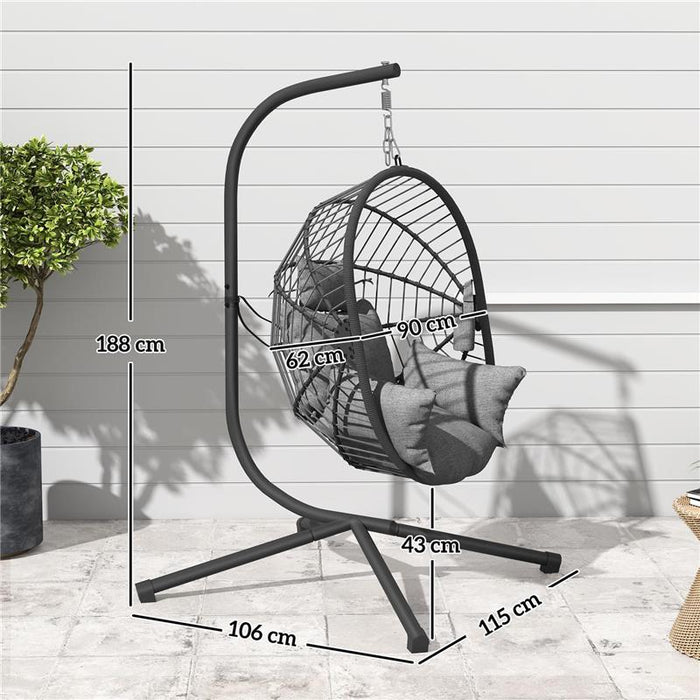 POLTRONA SOSPESA A UOVO CON CUSCINO IMBOTTITO E CESTO PIEGHEVOLE, 120X106X188 CM, GRIGIO