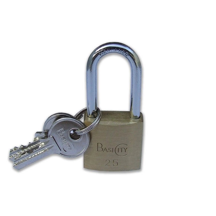 Iseo MM30 City Lucchetto Arco Lungo Ottone Satinato Acciaio Temperato Cromato 30x46 mm 3 Chiavi
