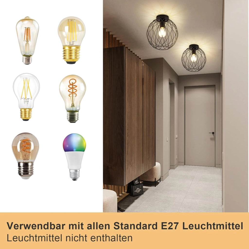 ZMH Lampada da soffitto vintage nera 25cm griglia gabbia per interni