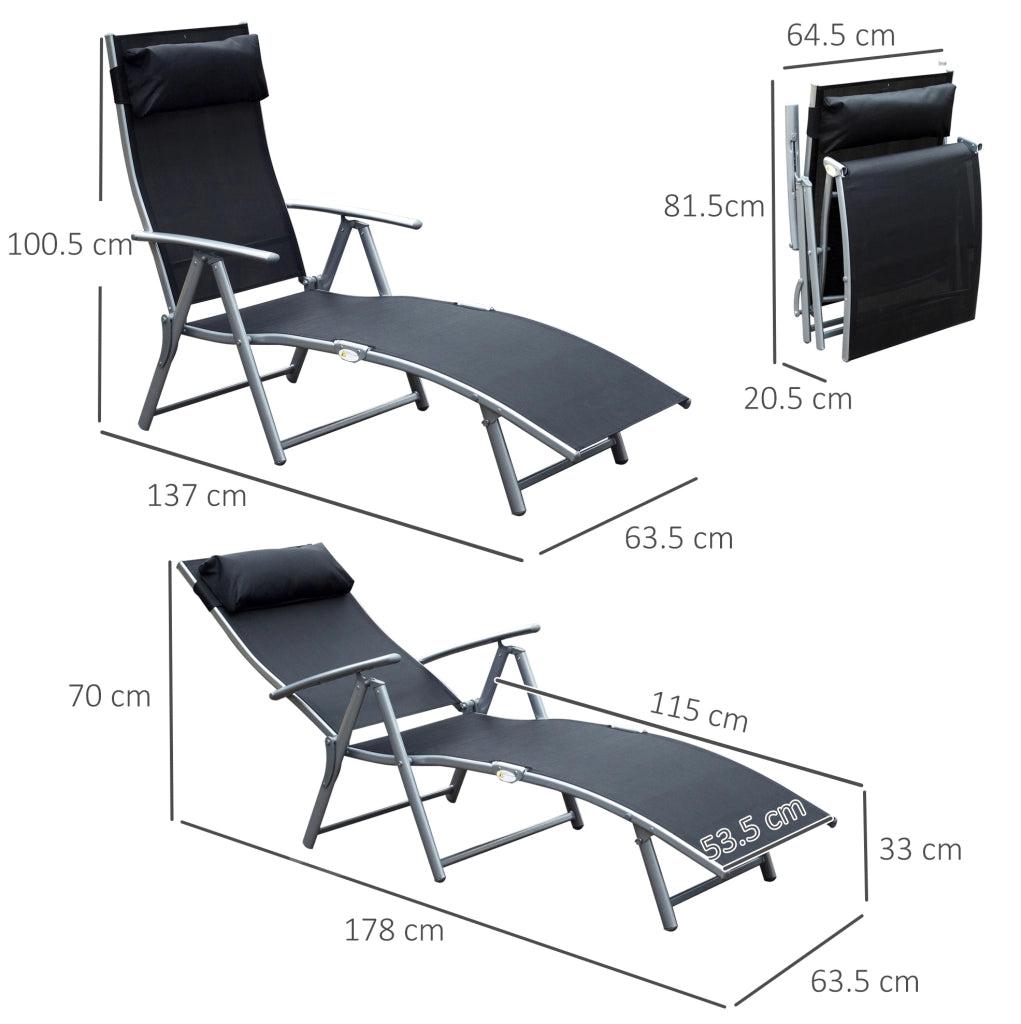 Sdraio pieghevole da giardino con cuscino 137x63,5x100,5 cm in metallo e tessuto nero per terrazza e spiaggia