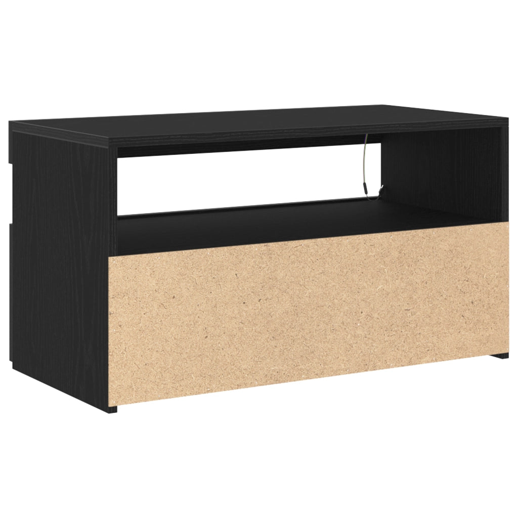 Mobile TV  con luci LED, Nero Rovere, 75x35x40 cm, in legno ingegnerizzato