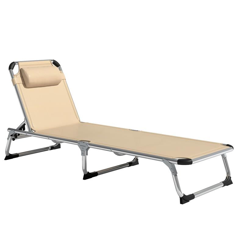 SDRAIO PIEGHEVOLE CON POGGIATESTA E SCHIENALE REGOLABILE IN ALLUMINIO, 60X165X76 CM, BEIGE