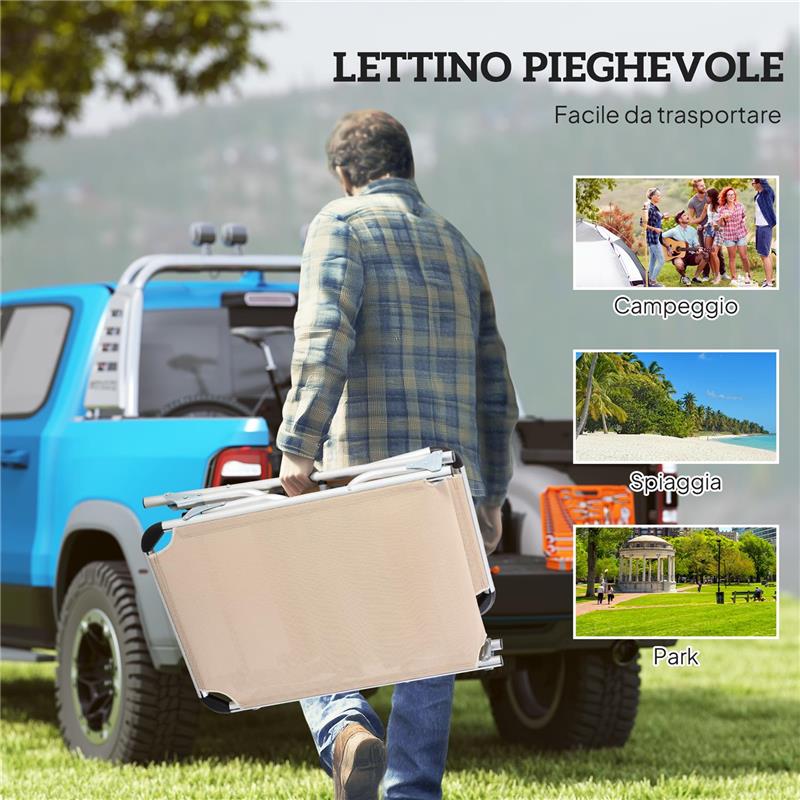 SDRAIO PIEGHEVOLE CON POGGIATESTA E SCHIENALE REGOLABILE IN ALLUMINIO, 60X165X76 CM, BEIGE