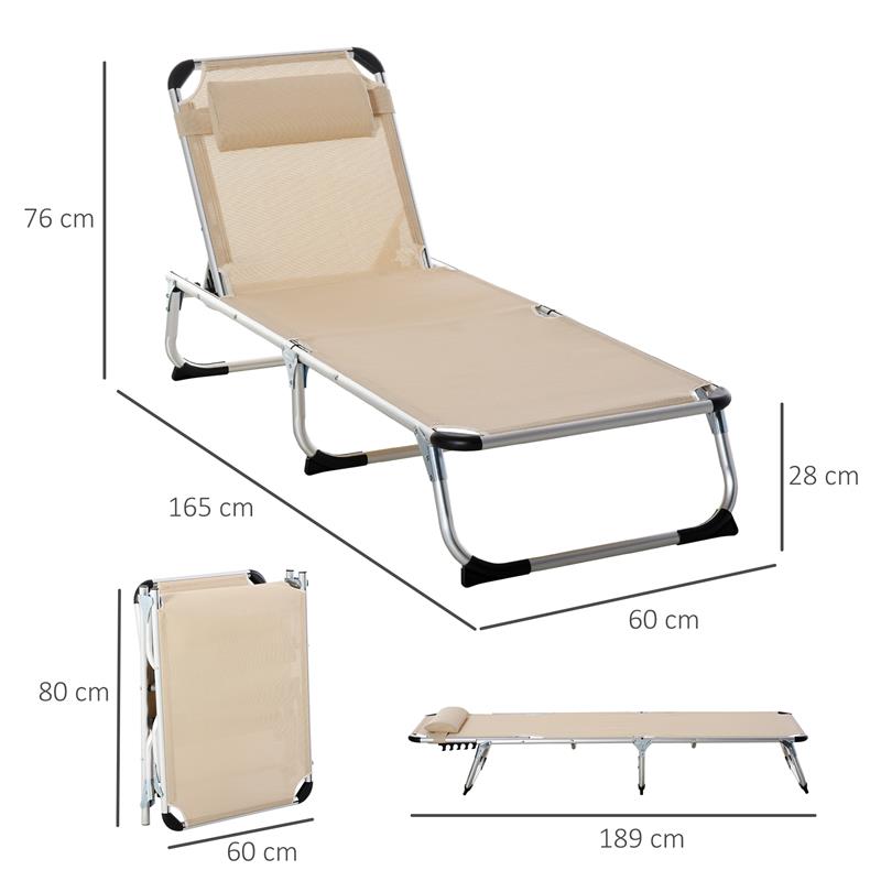 SDRAIO PIEGHEVOLE CON POGGIATESTA E SCHIENALE REGOLABILE IN ALLUMINIO, 60X165X76 CM, BEIGE