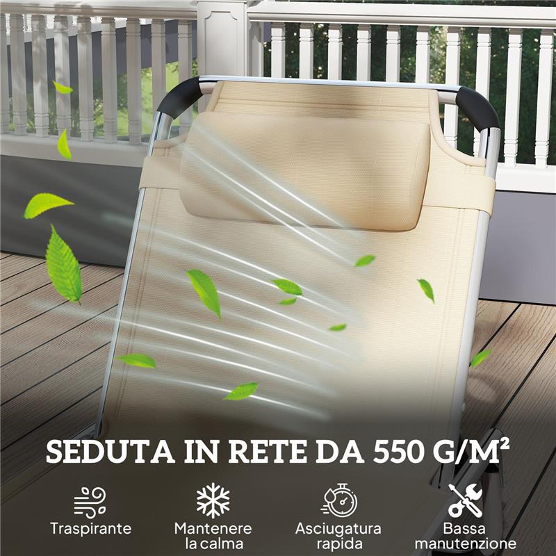 SDRAIO PIEGHEVOLE CON POGGIATESTA E SCHIENALE REGOLABILE IN ALLUMINIO, 60X165X76 CM, BEIGE