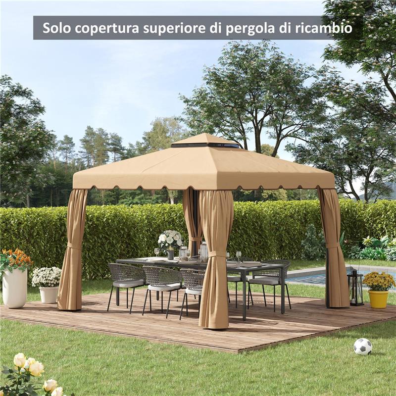 TETTO PER GAZEBO 3X3 M A 2 LIVELLI CON 8 FORI DI DRENAGGIO IN POLIESTERE CACHI
