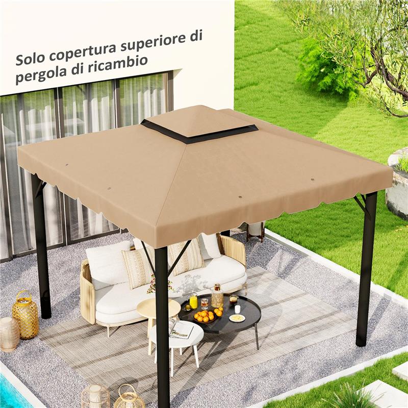 TETTO PER GAZEBO 3X3 M A 2 LIVELLI CON 8 FORI DI DRENAGGIO IN POLIESTERE CACHI