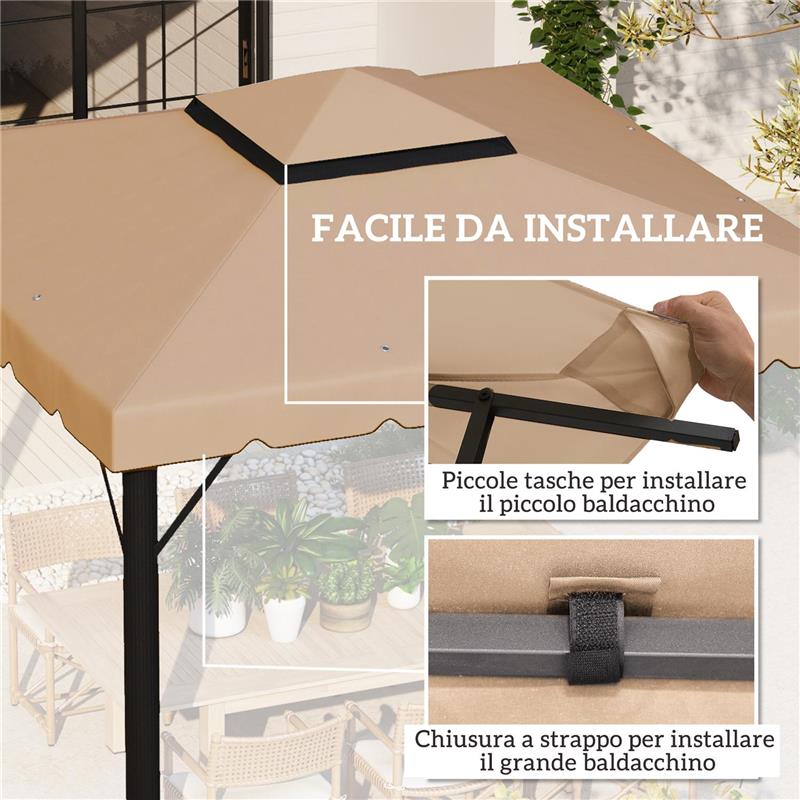TETTO PER GAZEBO 3X3 M A 2 LIVELLI CON 8 FORI DI DRENAGGIO IN POLIESTERE CACHI