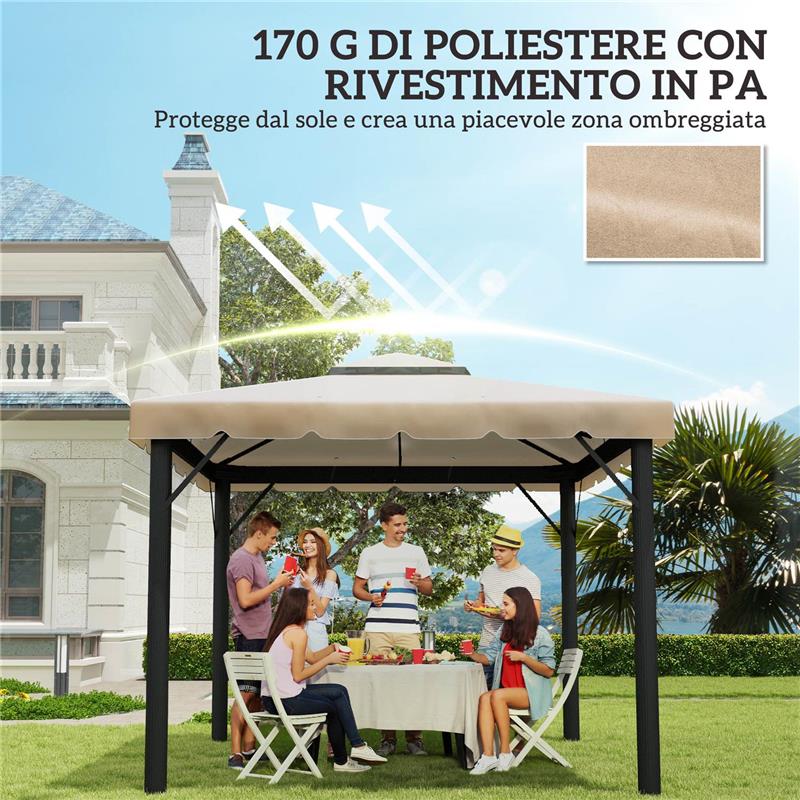 TETTO PER GAZEBO 3X3 M A 2 LIVELLI CON 8 FORI DI DRENAGGIO IN POLIESTERE CACHI