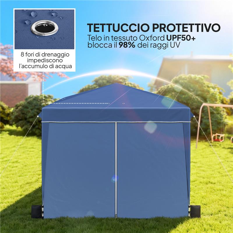 GAZEBO PIEGHEVOLE 3X3 M CON PARETI E ALTEZZA REGOLABILE, PROTEZIONE UV 50+, BLU SCURO