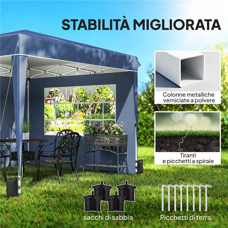 GAZEBO PIEGHEVOLE 3X3 M CON PARETI E ALTEZZA REGOLABILE, PROTEZIONE UV 50+, BLU SCURO