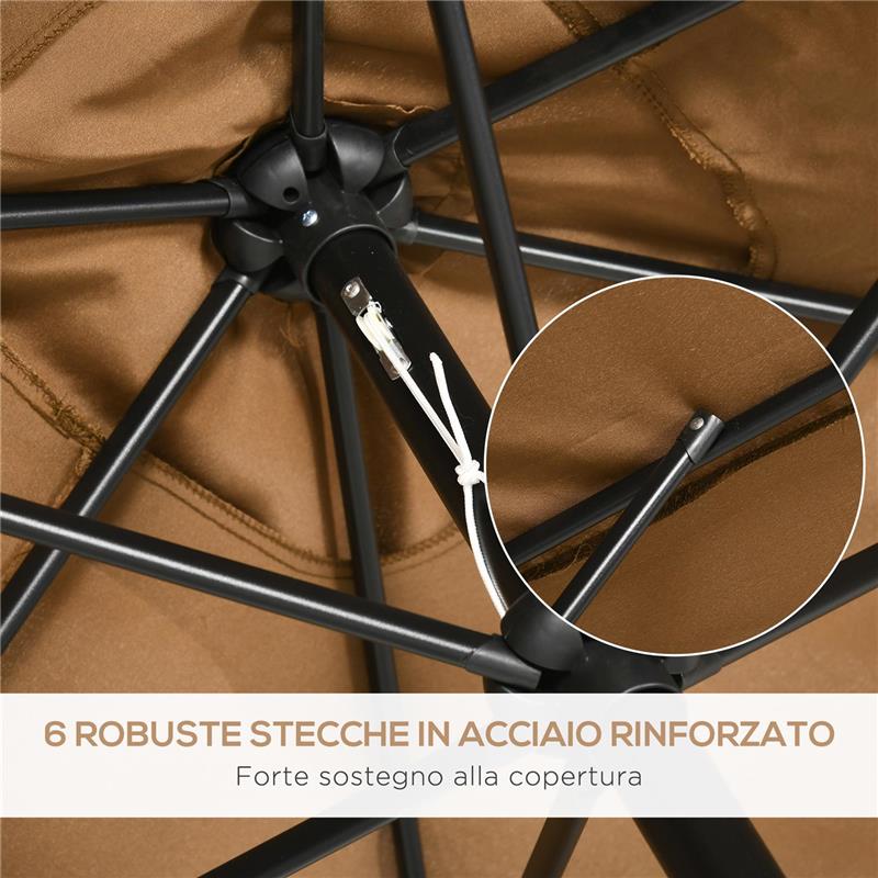 OMBRELLONE DA GIARDINO 2X3 M RETTANGOLARE CON MANOVELLA E ANGOLAZIONE REGOLABILE, CAFFÈ