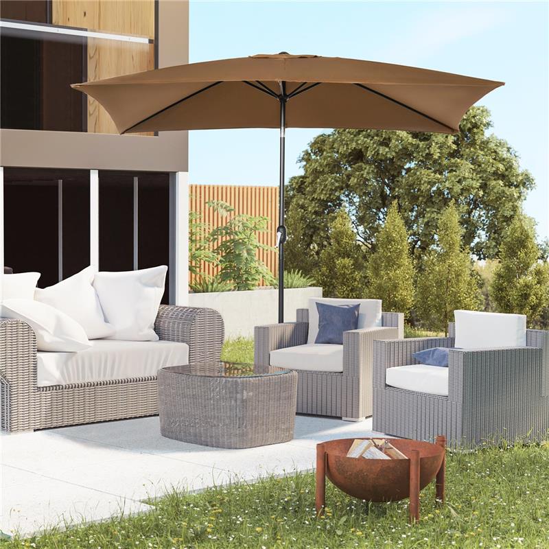 OMBRELLONE DA GIARDINO 2X3 M RETTANGOLARE CON MANOVELLA E ANGOLAZIONE REGOLABILE, CAFFÈ