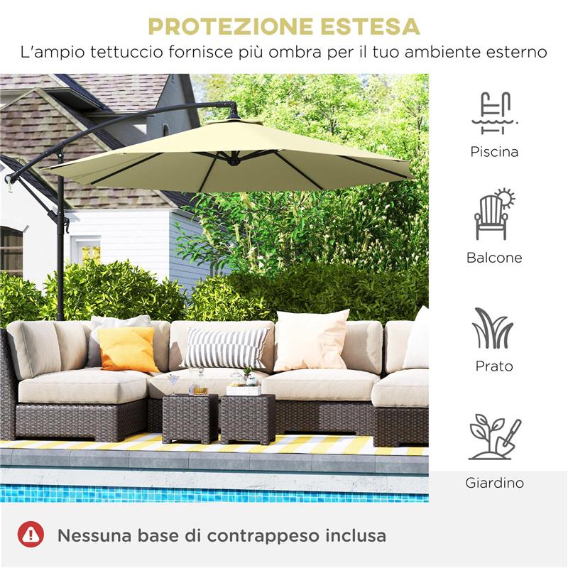 OMBRELLONE DA GIARDINO 3X2.5 M A BRACCIO INCLINABILE CON MANOVELLA, BEIGE