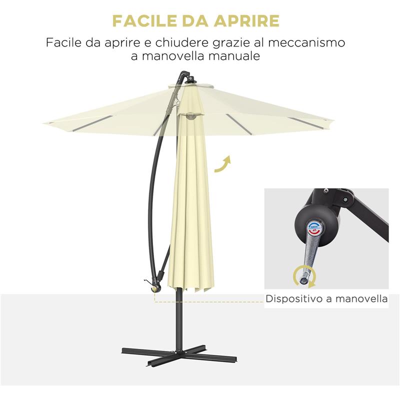 OMBRELLONE DA GIARDINO 3X2.5 M A BRACCIO INCLINABILE CON MANOVELLA, BEIGE