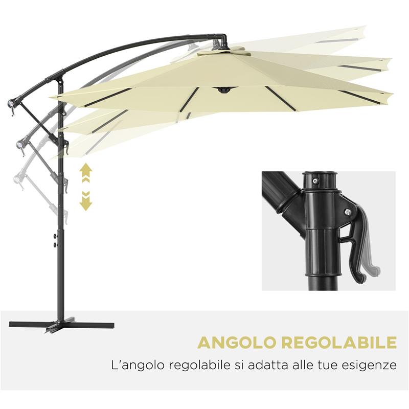 OMBRELLONE DA GIARDINO 3X2.5 M A BRACCIO INCLINABILE CON MANOVELLA, BEIGE