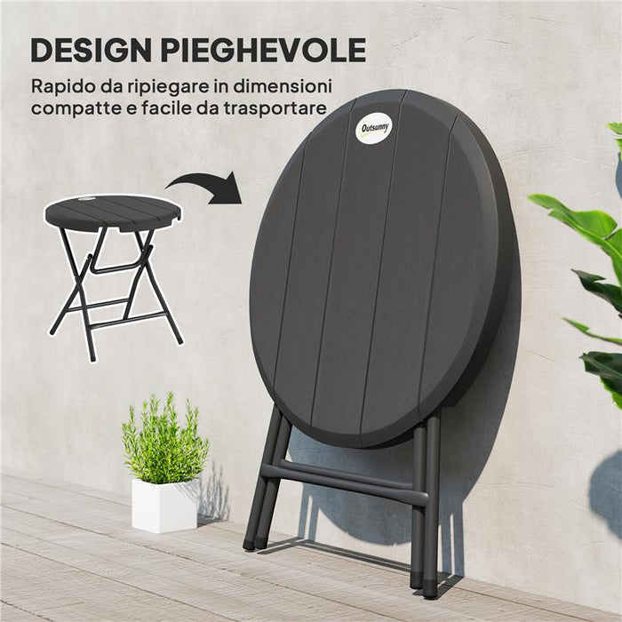 TAVOLO DA GIARDINO ROTONDO PIEGHEVOLE PER 4 PERSONE IN ALLUMINIO E PLASTICA HDPE, 80X73 CM, GRIGIO
