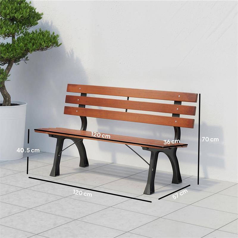 PANCHINA DA GIARDINO 2 POSTI A DOGHE IN GHISA E LEGNO DI ABETE, 120X57X70 CM, CAFFÈ