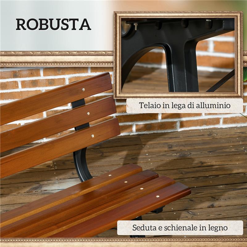 PANCHINA DA GIARDINO 2 POSTI A DOGHE IN GHISA E LEGNO DI ABETE, 120X57X70 CM, CAFFÈ