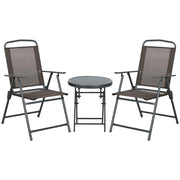 SET DA GIARDINO 3 PEZZI CON 2 SEDIE 53.5X64X93 CM E TAVOLINO DA CAFFÞ Ï45X50 CM, IN METALLO, MARRONE