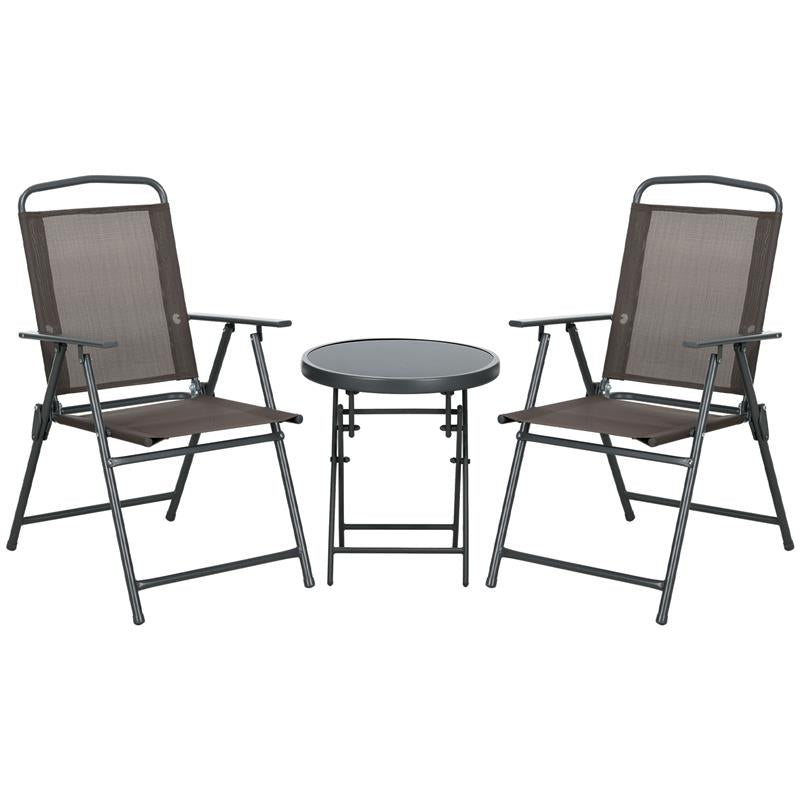 SET DA GIARDINO 3 PEZZI CON 2 SEDIE 53.5X64X93 CM E TAVOLINO DA CAFFÞ Ï45X50 CM, IN METALLO, MARRONE