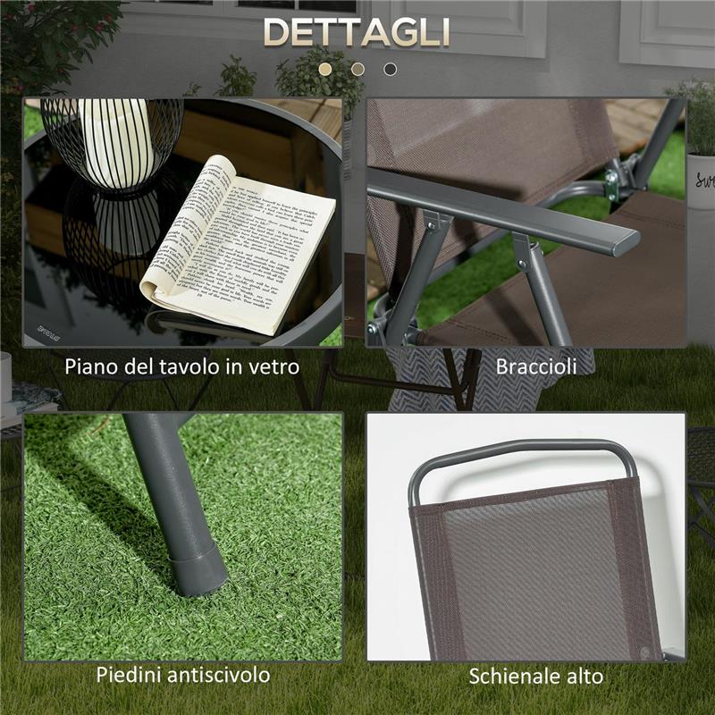 SET DA GIARDINO 3 PEZZI CON 2 SEDIE 53.5X64X93 CM E TAVOLINO DA CAFFÞ Ï45X50 CM, IN METALLO, MARRONE