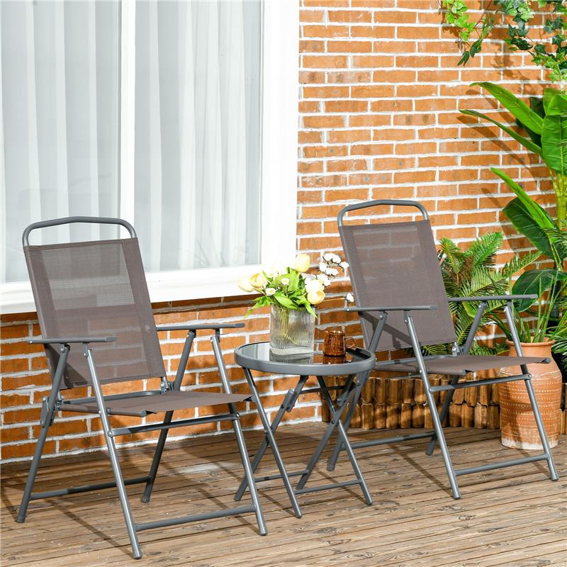 SET DA GIARDINO 3 PEZZI CON 2 SEDIE 53.5X64X93 CM E TAVOLINO DA CAFFÞ Ï45X50 CM, IN METALLO, MARRONE