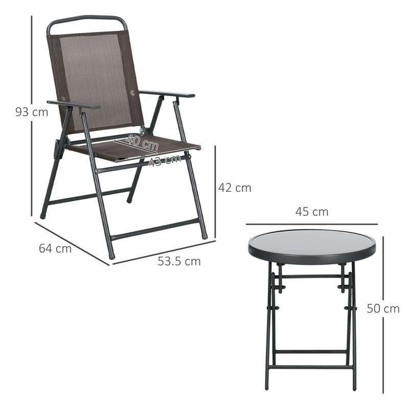 SET DA GIARDINO 3 PEZZI CON 2 SEDIE 53.5X64X93 CM E TAVOLINO DA CAFFÞ Ï45X50 CM, IN METALLO, MARRONE