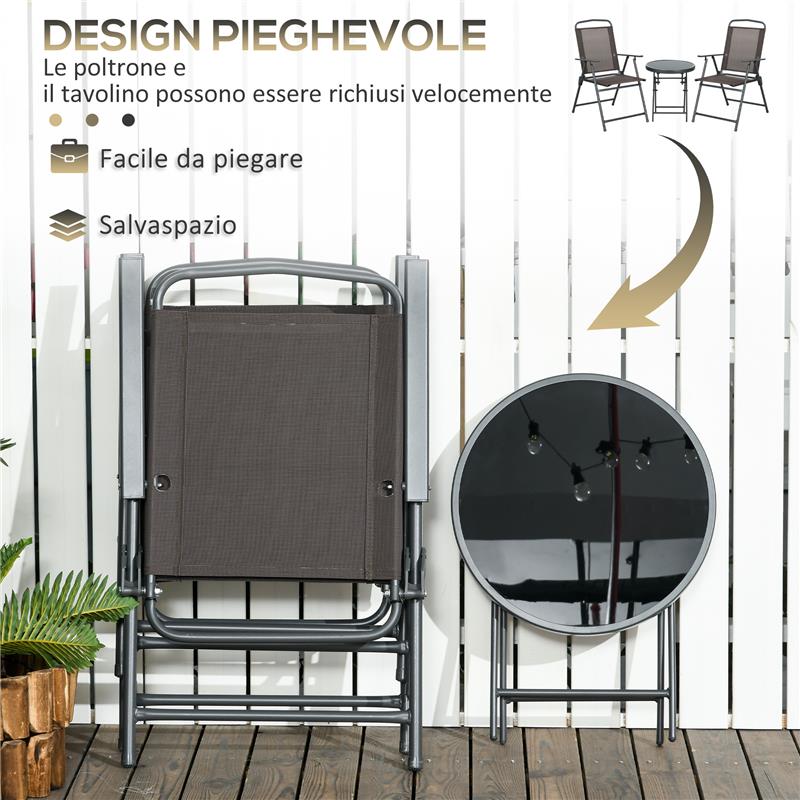 SET DA GIARDINO 3 PEZZI CON 2 SEDIE 53.5X64X93 CM E TAVOLINO DA CAFFÞ Ï45X50 CM, IN METALLO, MARRONE