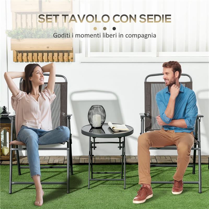 SET DA GIARDINO 3 PEZZI CON 2 SEDIE 53.5X64X93 CM E TAVOLINO DA CAFFÞ Ï45X50 CM, IN METALLO, MARRONE