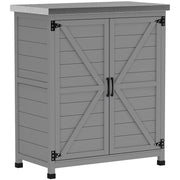ARMADIO DA ESTERNO CON RIPIANO E BANCO DA LAVORO IN LEGNO E ACCIAIO, 79X43X92 CM, GRIGIO