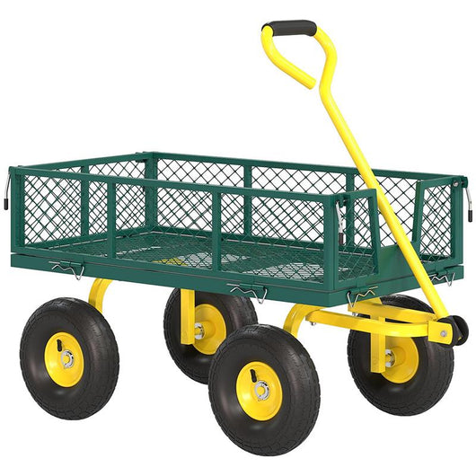 CARRELLO DA GIARDINO IN ACCIAIO CON CAPACITÓ 200 KG E PARETI LATERALI RIMOVIBILI, 104X54X51 CM, VERDE E GIALLO
