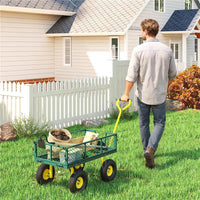 CARRELLO DA GIARDINO IN ACCIAIO CON CAPACITÓ 200 KG E PARETI LATERALI RIMOVIBILI, 104X54X51 CM, VERDE E GIALLO