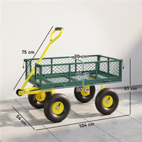 CARRELLO DA GIARDINO IN ACCIAIO CON CAPACITÓ 200 KG E PARETI LATERALI RIMOVIBILI, 104X54X51 CM, VERDE E GIALLO