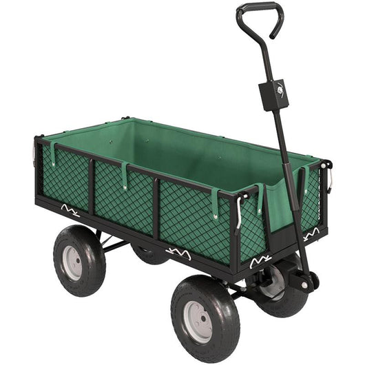 CARRELLO DA GIARDINO IN ACCIAIO DA 114L CON SACCA PORTAOGGETTI E PARETI RIMOVIBILI, 105X51X54 CM, VERDE