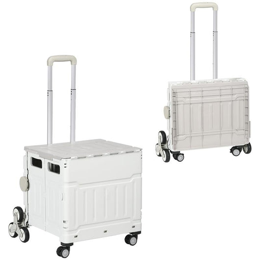 CARRELLO SPESA PIEGHEVOLE, CARRELLO IN ALLUMINIO, RUOTE PER SCALE, BIANCO