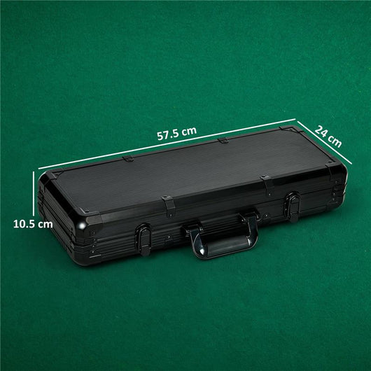 SET POKER CON 500 FICHES, 2 MAZZI DI CARTE, 5 DADI, PULSANTI E VALIGETTA PROTETTIVA IN ALLUMINIO NERO