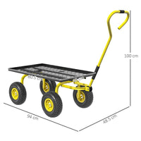 CARRELLO DA GIARDINO IN ACCIAIO CON CAPACITÓ 150 KG E MANIGLIA RIVESTITA, 94X48.5X100 CM, GIALLO E NERO