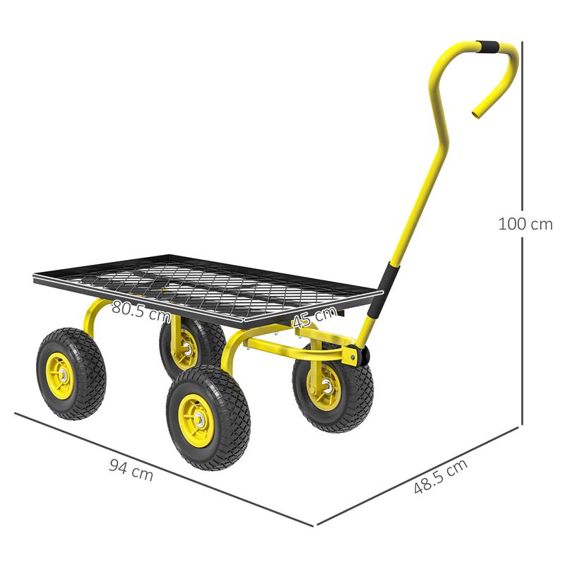 CARRELLO DA GIARDINO IN ACCIAIO CON CAPACITÓ 150 KG E MANIGLIA RIVESTITA, 94X48.5X100 CM, GIALLO E NERO