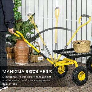CARRELLO DA GIARDINO IN ACCIAIO CON CAPACITÓ 150 KG E MANIGLIA RIVESTITA, 94X48.5X100 CM, GIALLO E NERO