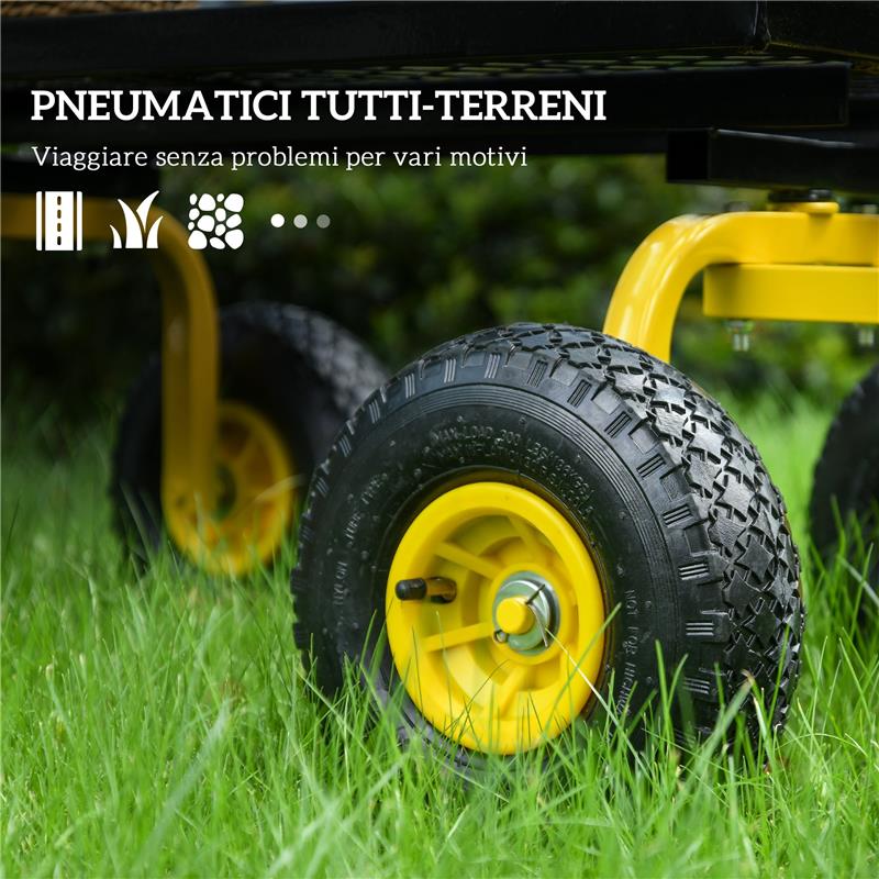 CARRELLO DA GIARDINO IN ACCIAIO CON CAPACITÓ 150 KG E MANIGLIA RIVESTITA, 94X48.5X100 CM, GIALLO E NERO