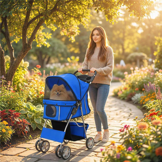 PASSEGGINO PER CANI CARROZZINA PER CANI GATTI PIEGHEVOLE FINO A 10KG, BLU