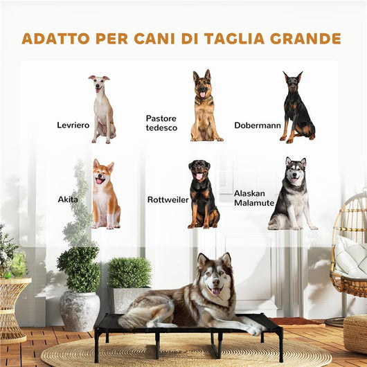 LETTINO PER CANI RIALZATO CON BORSA DA VIAGGIO, IN METALLO E TESSUTO OXFORD, 122X92X23 CM, NERO